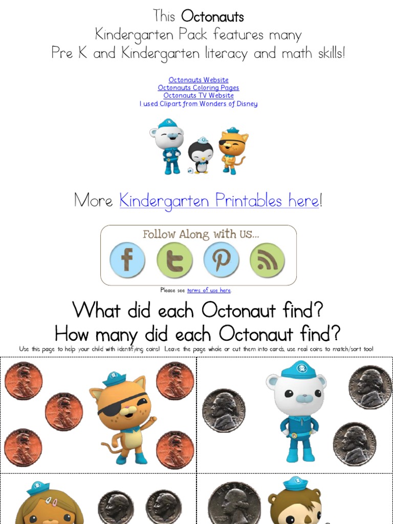 Octonauts kindergarten printables pdf coins