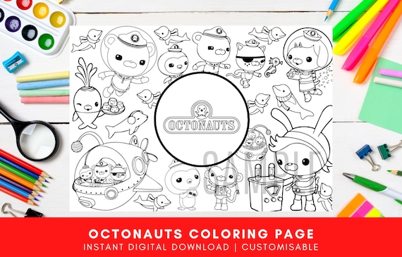 Octonauts kids happy birthday digital personalisable placemat childrens party bag filler printable colouring pages digital decorations