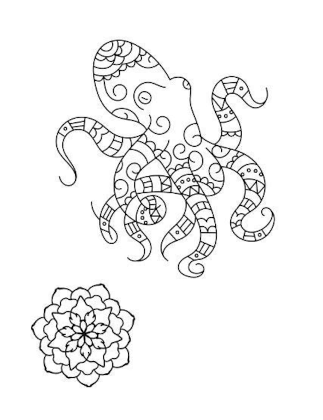 Octopus coloring page instant download ocean animals coloring printable line art mandala octopus sea animal adult coloring pages