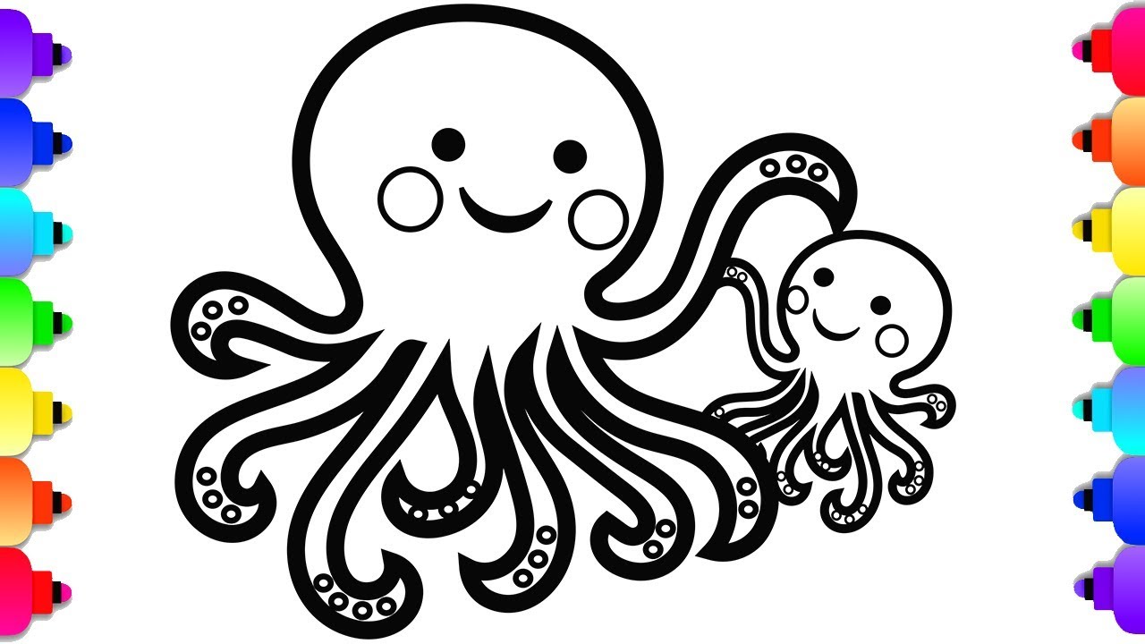 Glitter octopus daddy and baby coloring and drawing for kids ðððð octopus coloring page