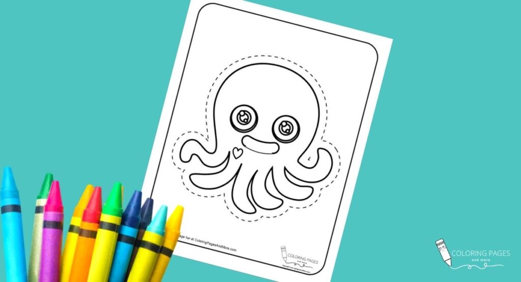 Heart octopus coloring and cutting page