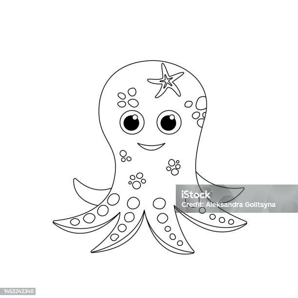 Funny octopus coloring book outline vector stock illustration
