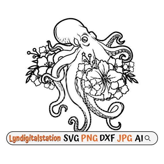 Octopus floral svg flower animal clipart under water sea creature cut file beach marine stencil tropical vibes shirt png salt life dxf