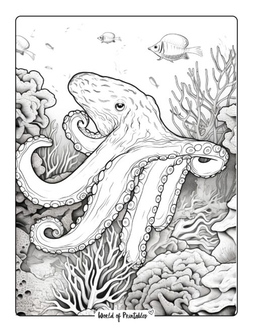 Octopus coloring pages for kids adults