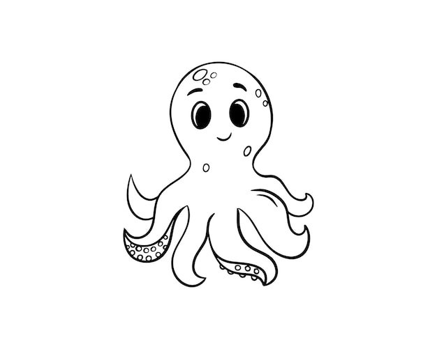 Premium vector cute cartoon octopus drawn with a black outline childrens coloring book