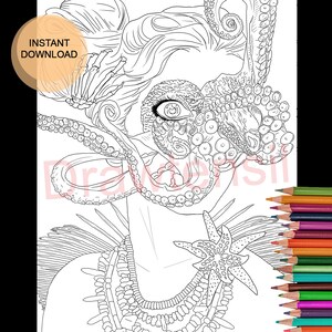 Mermaid octopus coloring page printable download mermay by drawtensil