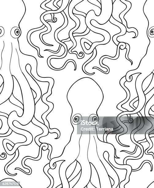 Octopus seamless pattern ghost halloween outline ornamental background stock illustration