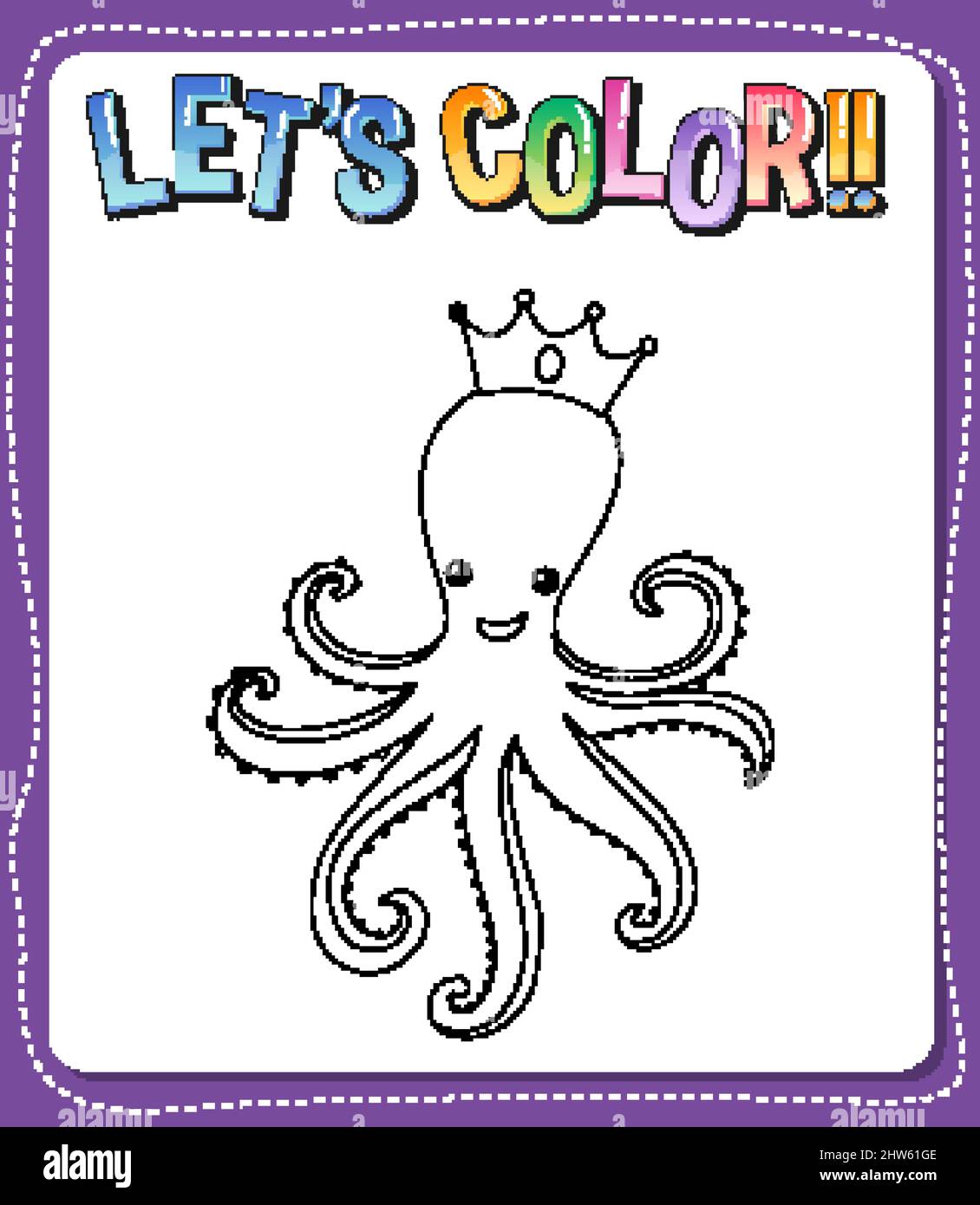 Worksheets template with lets color text and octopus outline illustration stock vector image art