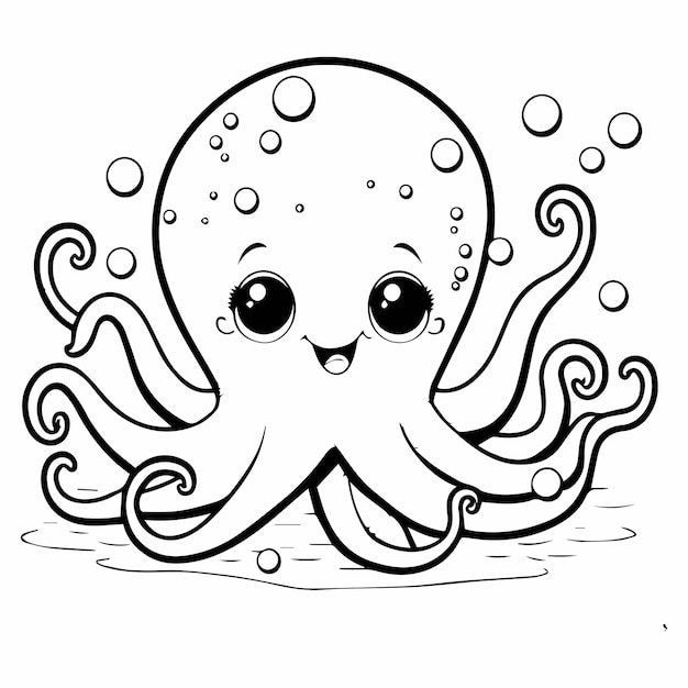 Premium vector cute happy baby octopus animal for coloring book or coloring page for kids vector clipart illustrat