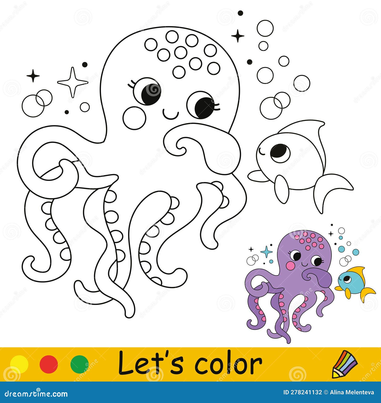 Kids coloring cute happy octopus vector illustration stock vector