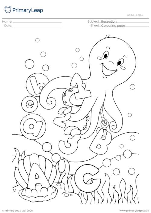 Art and craft louring page octopus worksheet