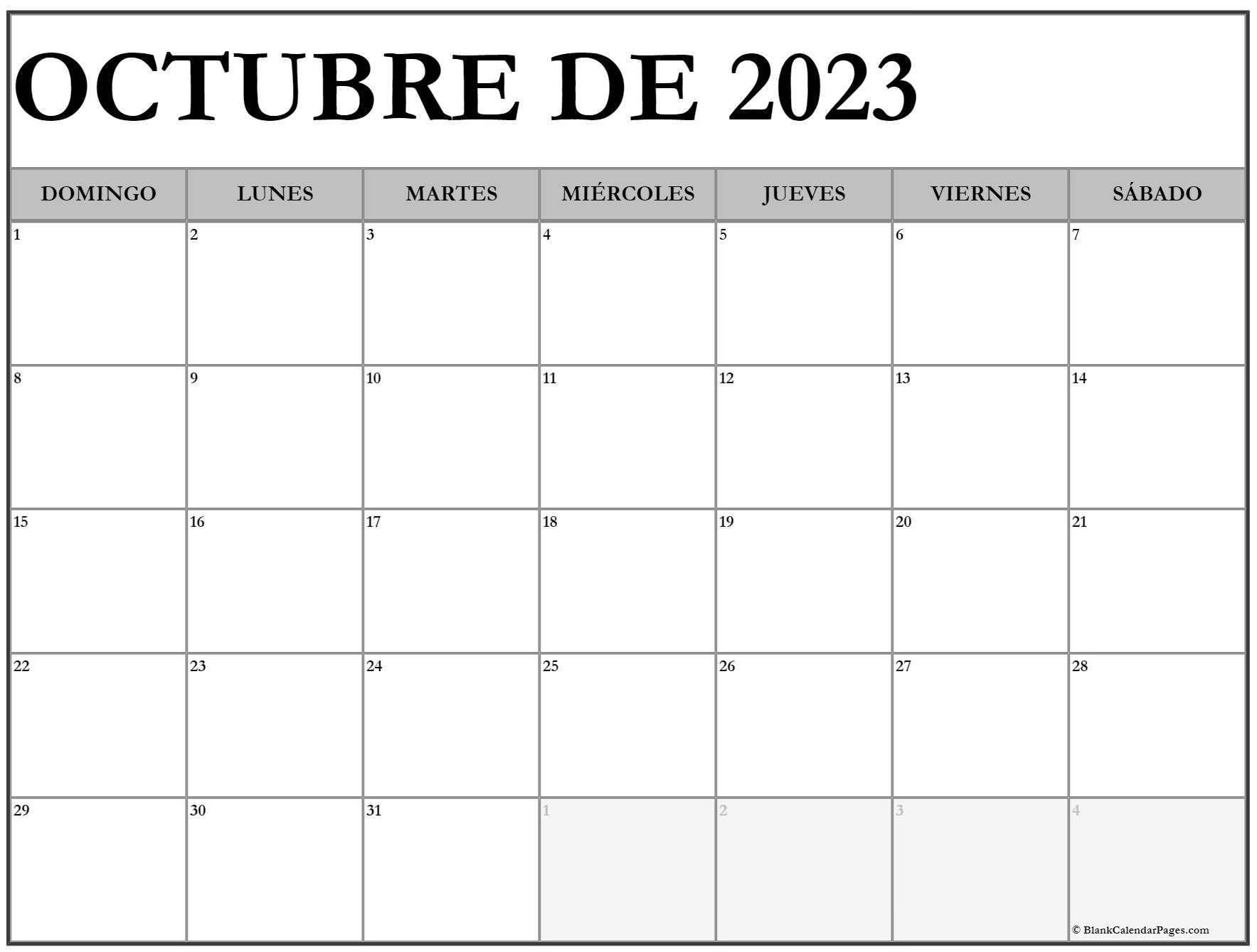 Octubre de calendario gratis calendario octubre