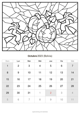 Calendario octubre para imprimir bolivia