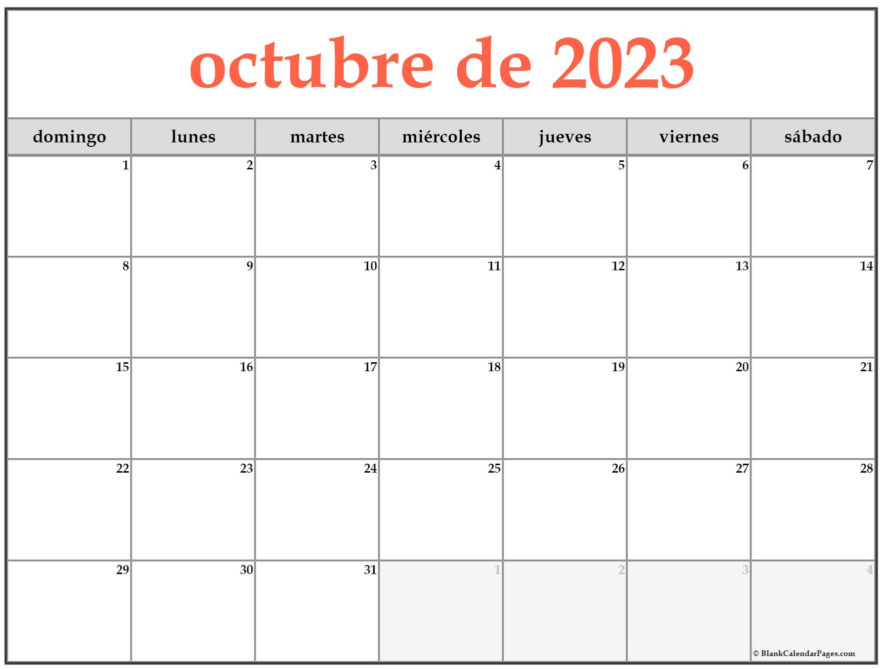 Octubre de calendario gratis calendario octubre