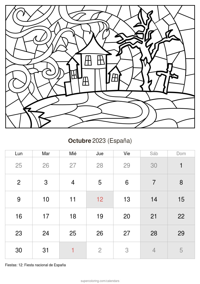Calendario octubre para imprimir espaãa