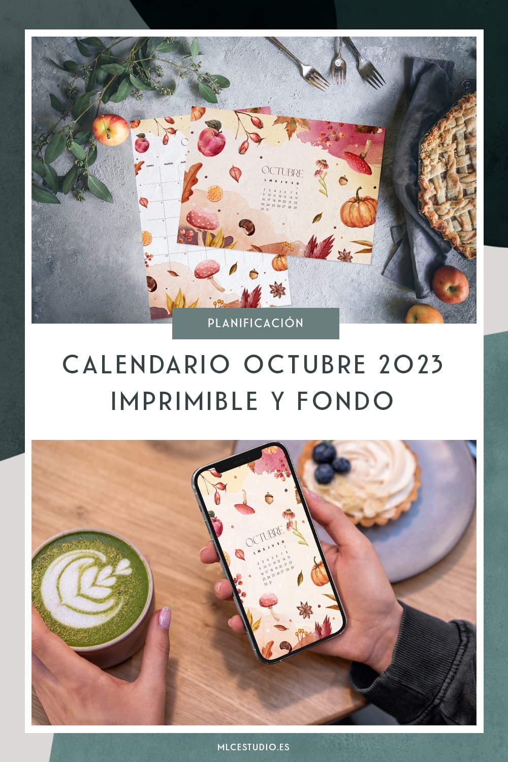 Calendario octubre imprimible y fondo de pantalla