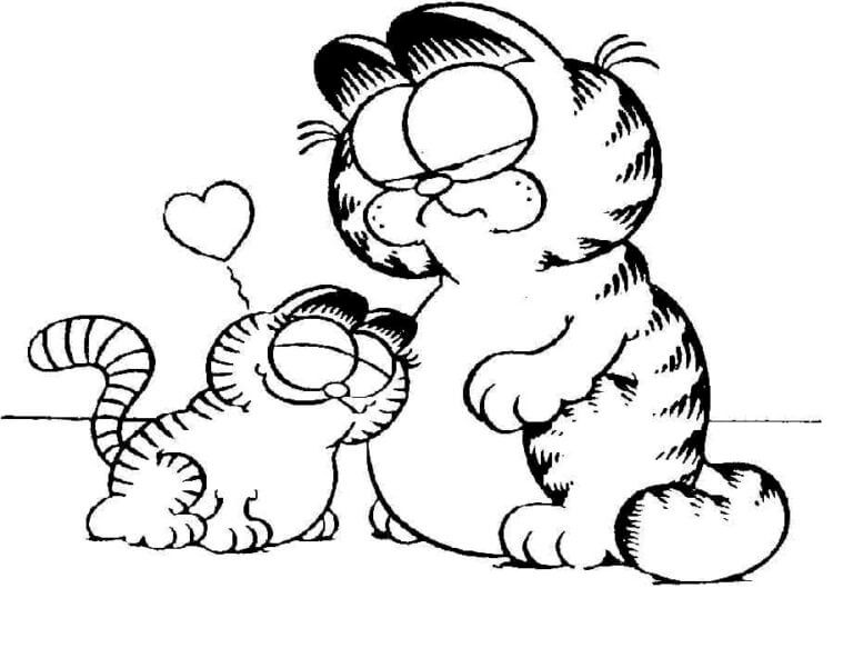 Disgruntled garfield and a little kitten coloring page