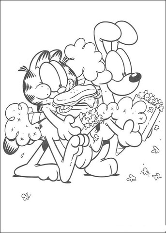 Garfield and oddie have a snack together coloring page free printable coloring pages