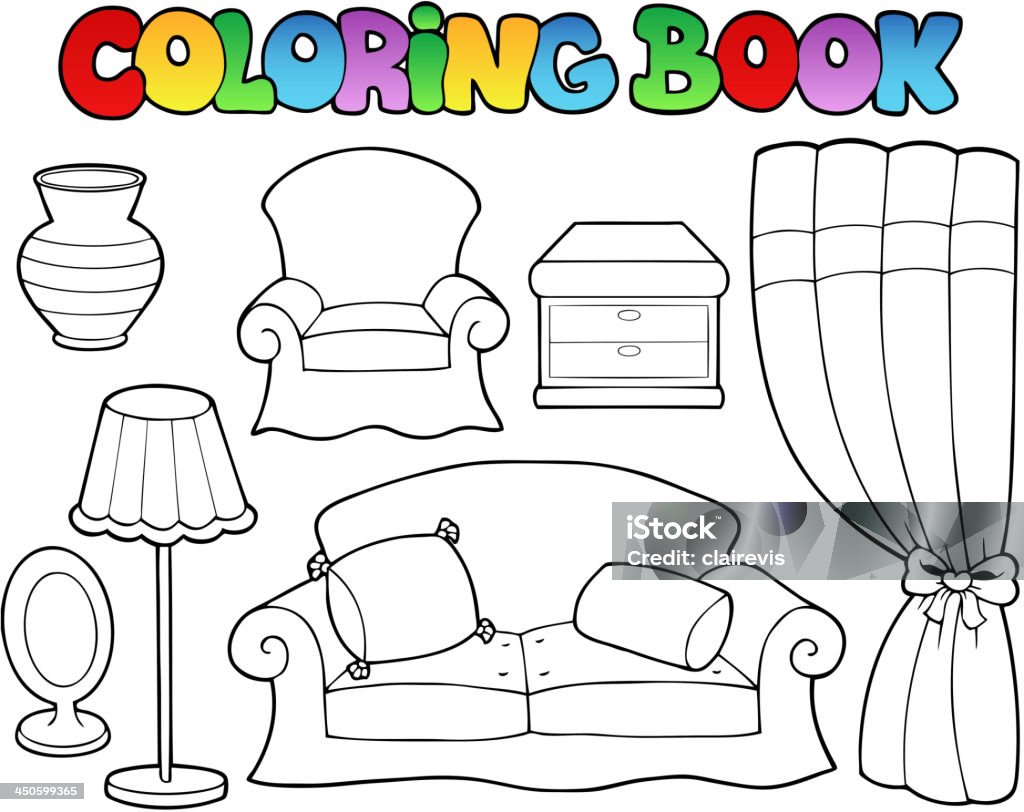 Coloring book various furniture stock illustration