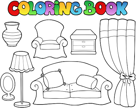 Coloring book various furniture stock illustration