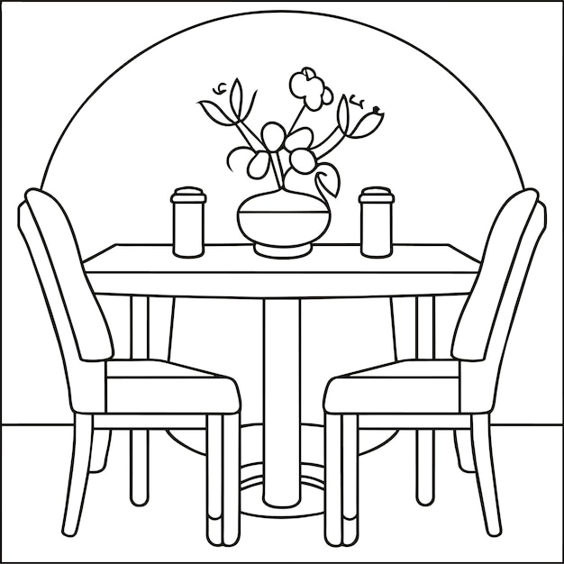 Premium vector coloring page table and chair furniture and room interior