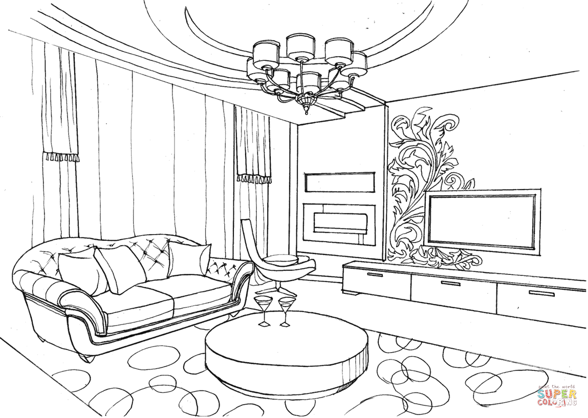 Living room with ornament coloring page free printable coloring pages
