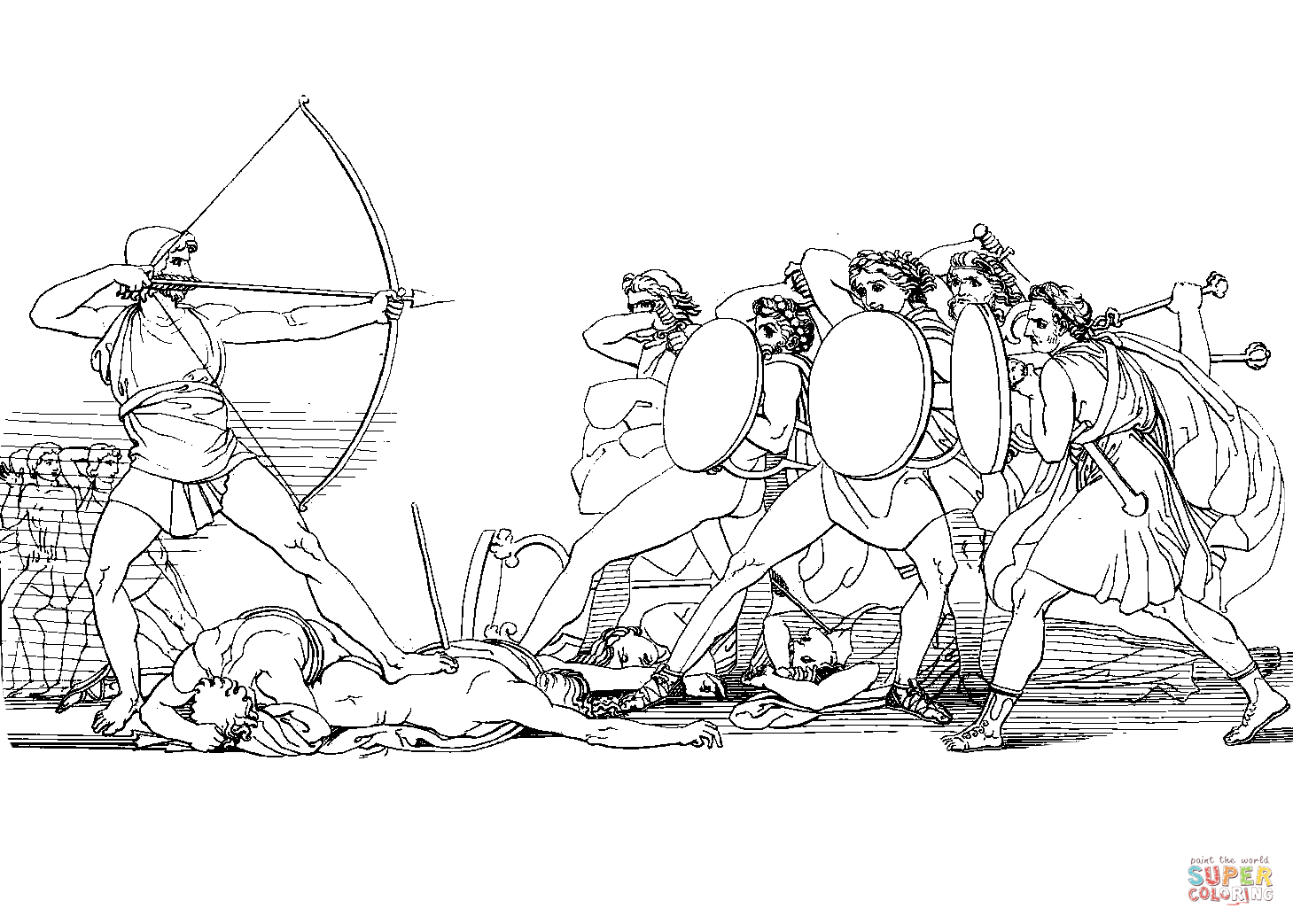 Odysseus killing the suitors coloring page free printable coloring pages