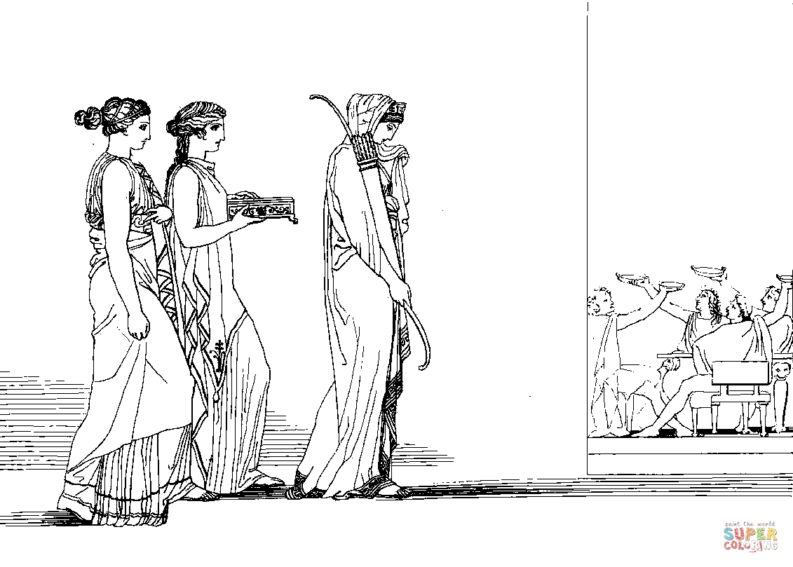Penelope carrying the bow of odysseus to the suitors coloring page free printable coloring pages