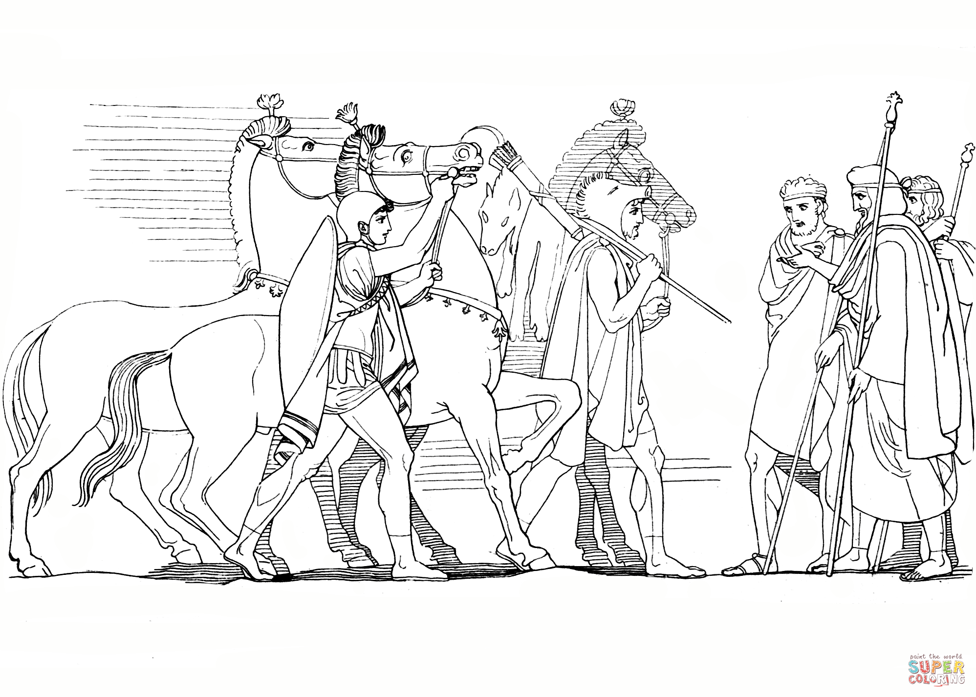 Diomede and odysseus returning with the spoils of rhesus coloring page free printable coloring pages