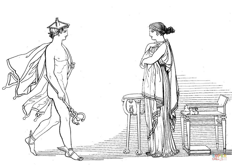Hermes orders calypso to release odysseus coloring page free printable coloring pages