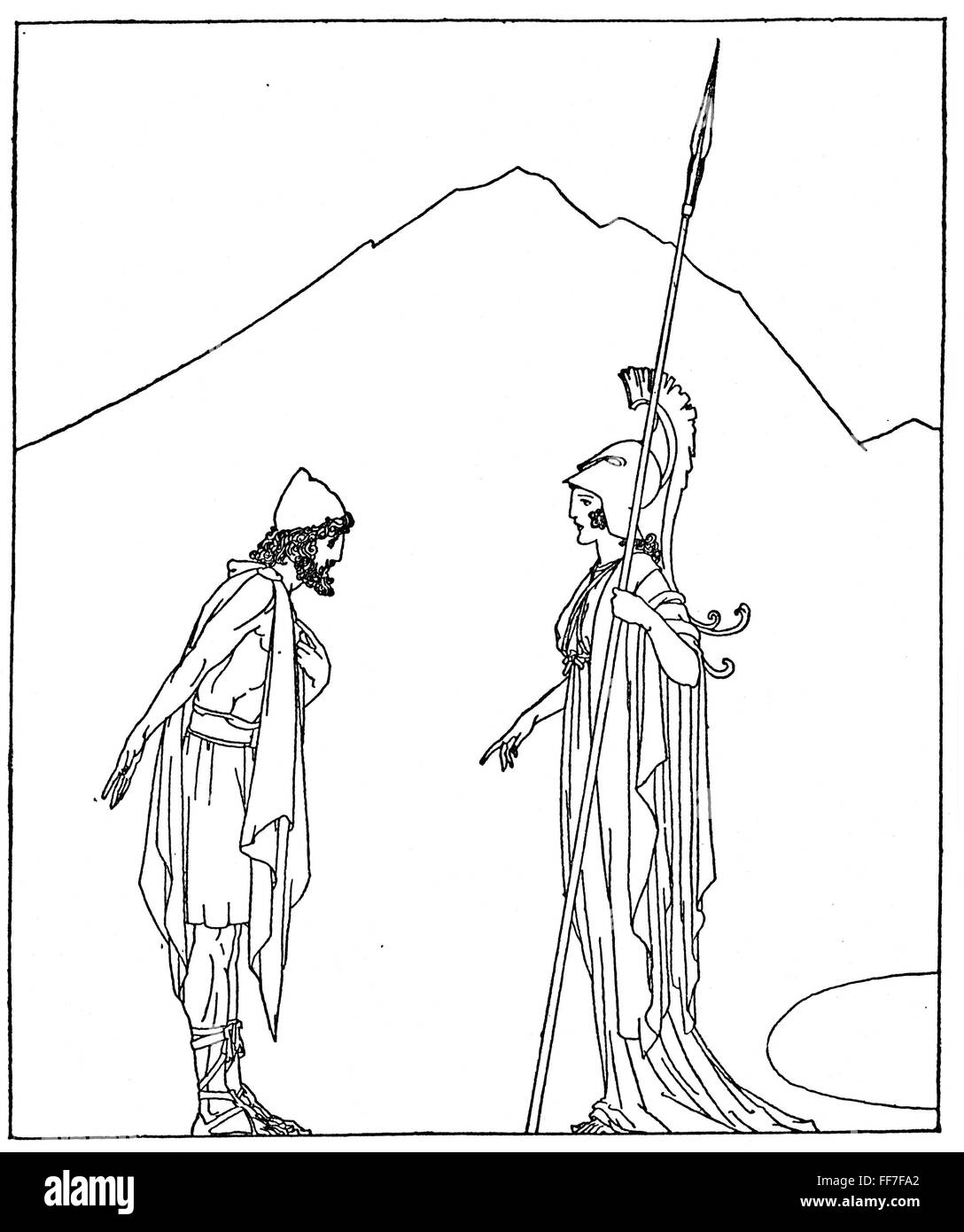 Homer the odyssey nodysseus and pallas athene drawing c by willy pogany stock photo