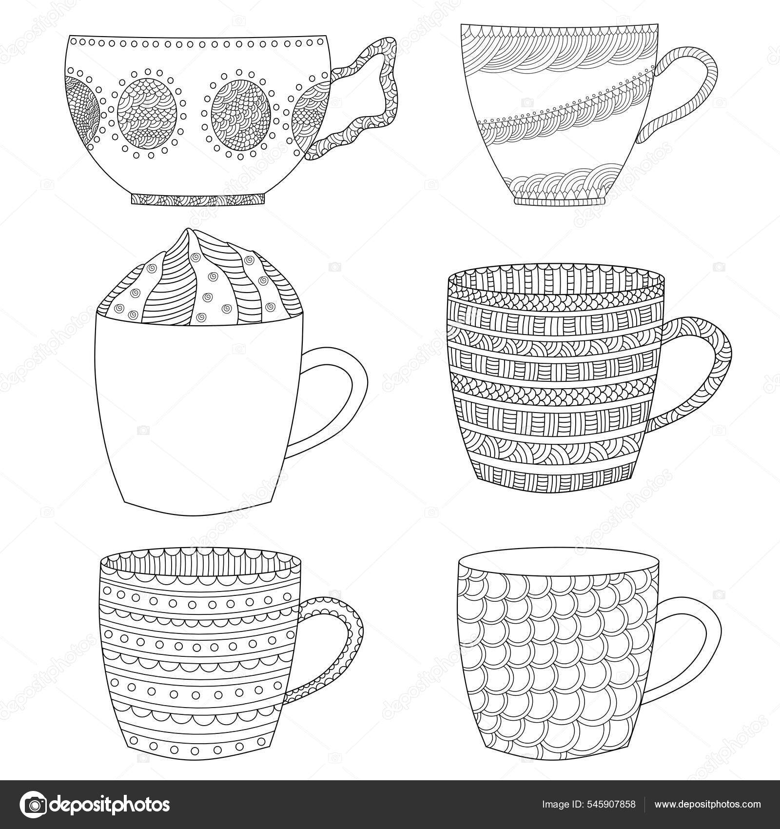 Cups set coloring page vector illustration stock vector by yasyazagoruiko
