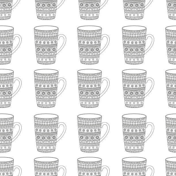 Flowers and tea adult coloring page stock illustrations royalty