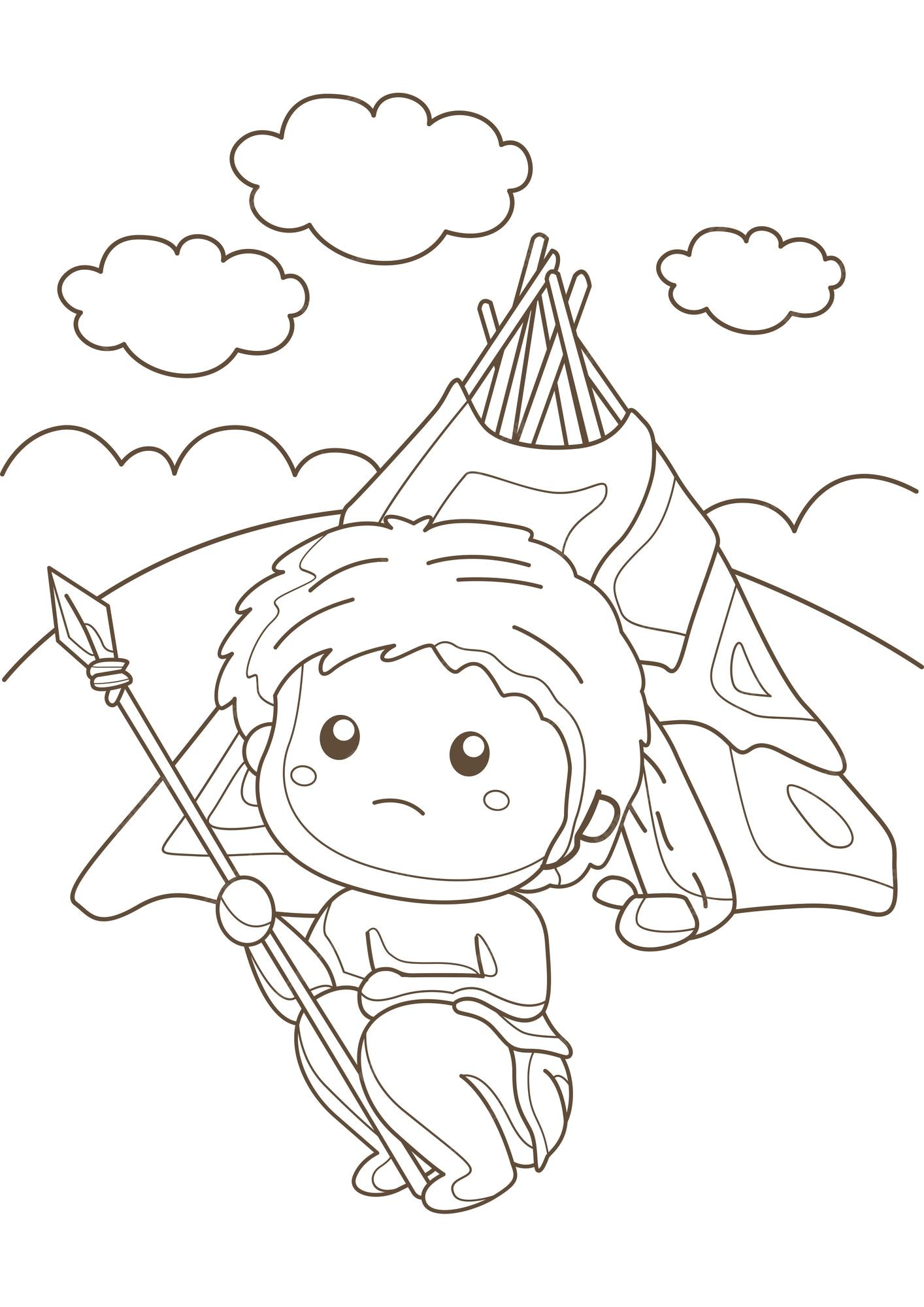 Premium vector ancient people prehistoric era human life history cartoon coloring pages activity for kids and adult