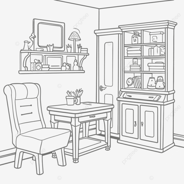 The office coloring page has a chair and an office desk outline sketch drawing vector wing drawing chair drawing ring drawing png and vector with transparent background for free download