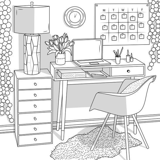 Pin by solange farnese on colorir interiores interior design sketches coloring books coloring pages
