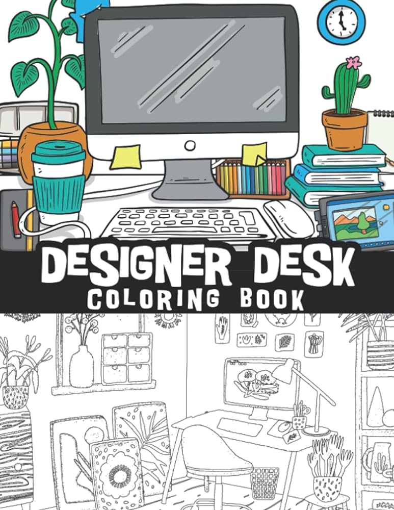 Designer desk coloring book designer workplace desk setup graphic designer workspace creative office and so much more journals bluebee books