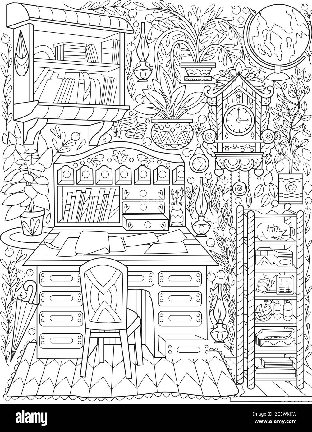 Outline drawing bookshelf black and white stock photos images