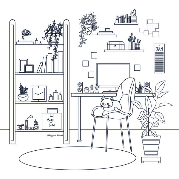 Colouring page cute office cat by allygatorartwork on