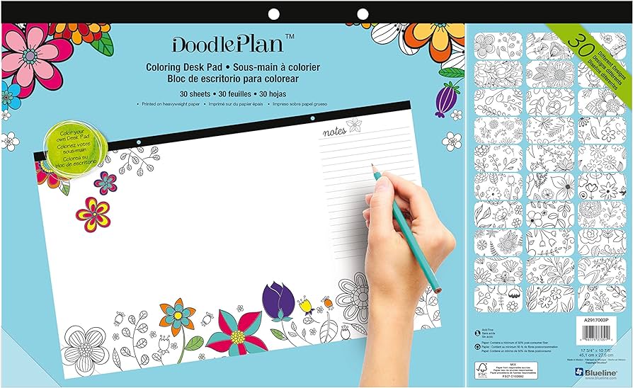 Blueline doodleplan coloring desk pad garden design x inches ap large office products