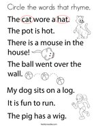 Rhyming words coloring pages