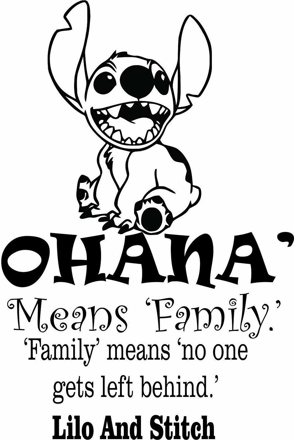 Ohana lilo and stitch quote vinyl art sticker for kids room home wall decals
