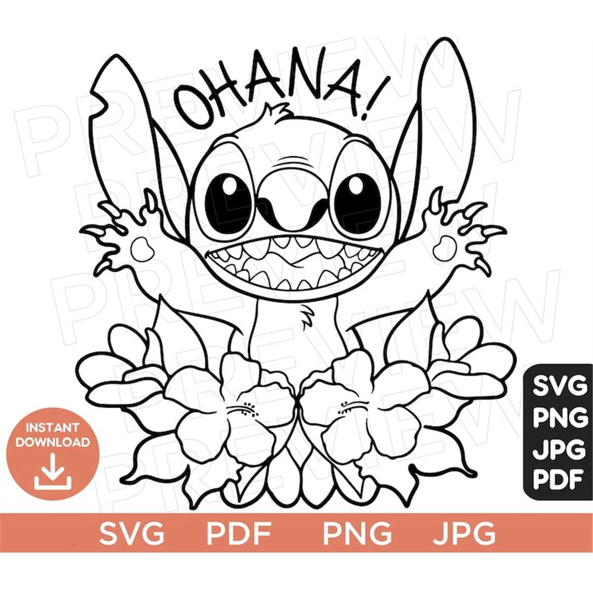 Ohana svg stitch svg ears svg png clipart cricut design sv