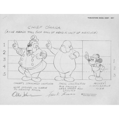 Disney publication model sheet chief ohara signed ollie johnston and frank thomas