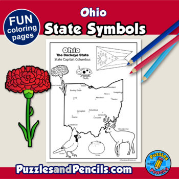 Ohio symbols coloring pages with map and state flag state symbols