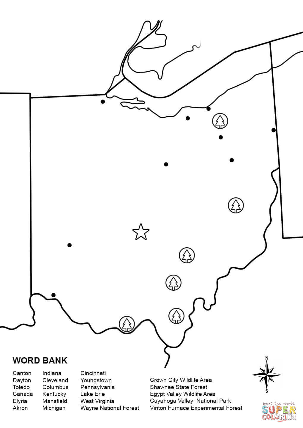 Ohio map worksheet coloring page free printable coloring pages