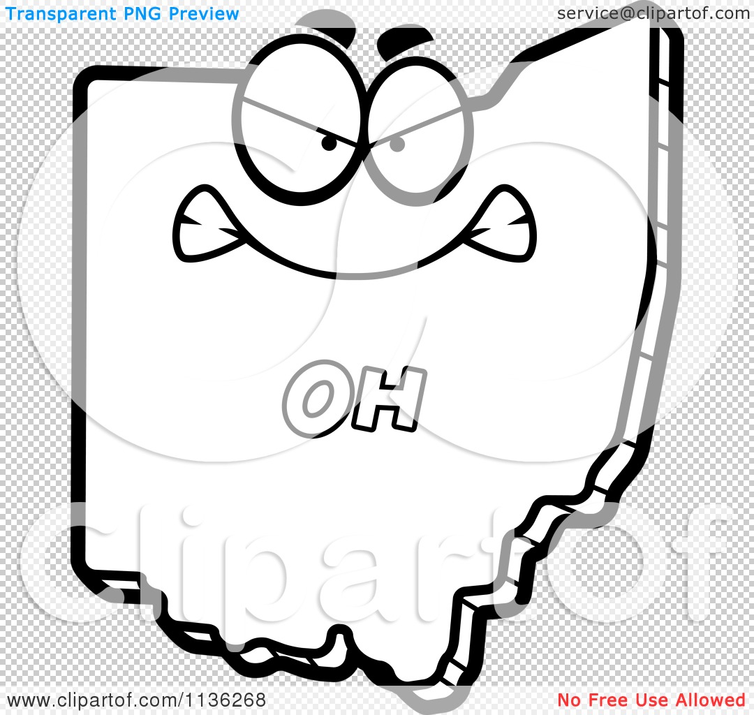 Cartoon clipart of an outlined mad ohio state character