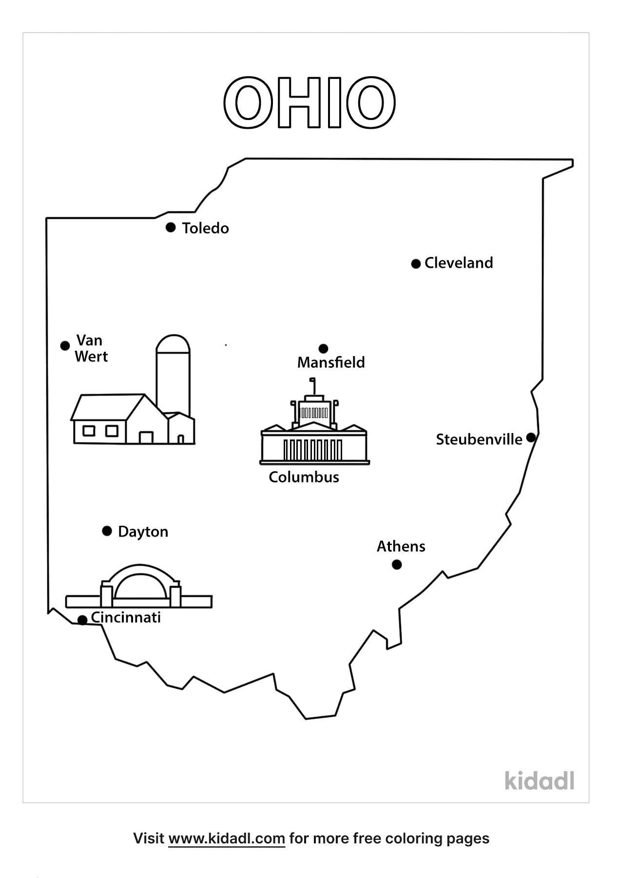 Free ohio map coloring page coloring page printables