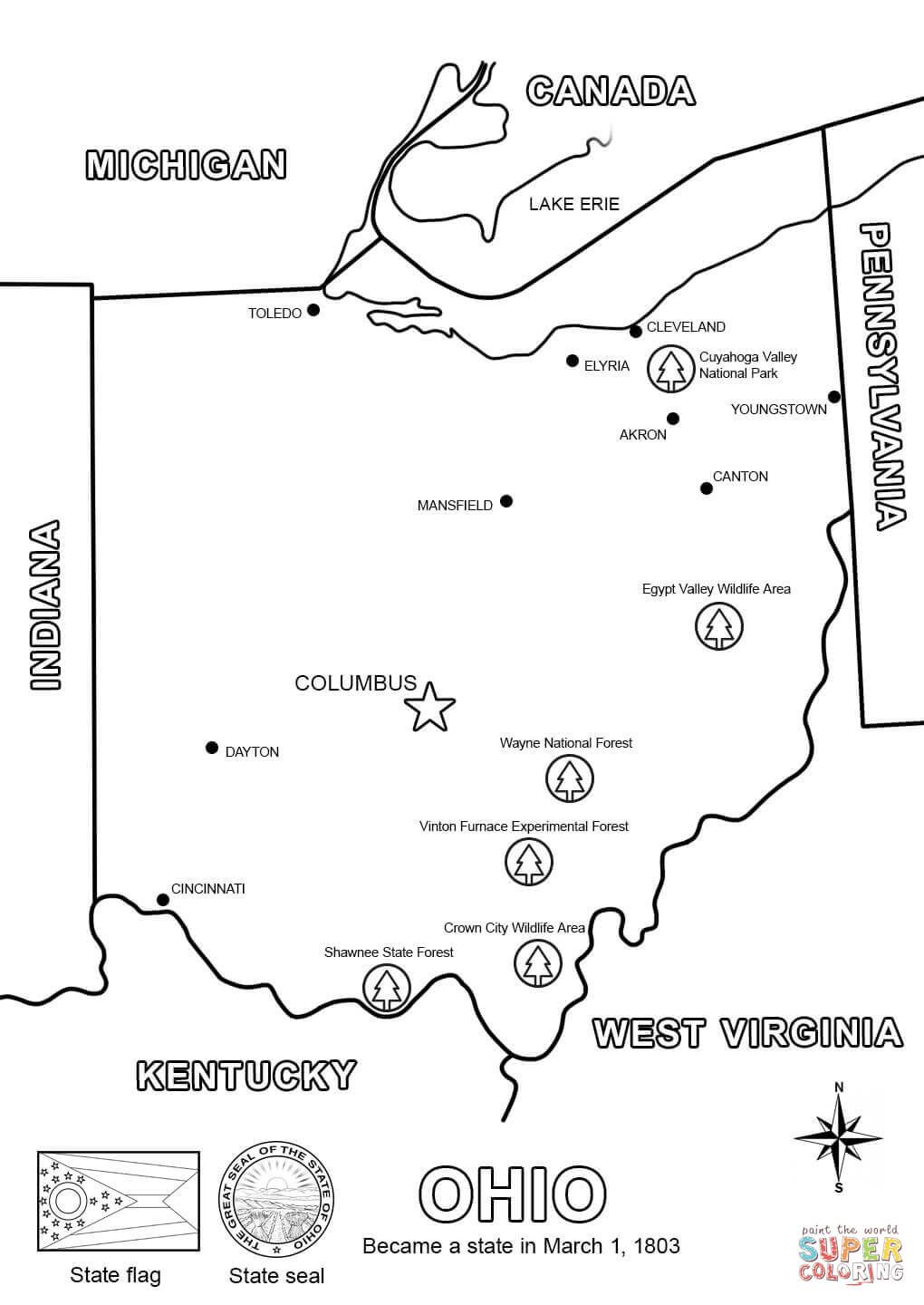 Ohio map coloring page free printable coloring pages ohio map flag coloring pages ohio history