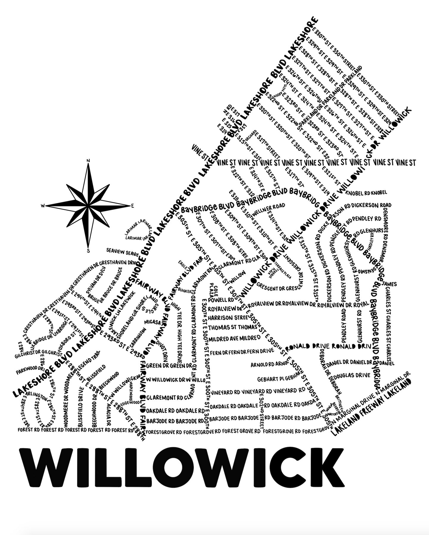 Willowick ohio map print â whereabouts shop